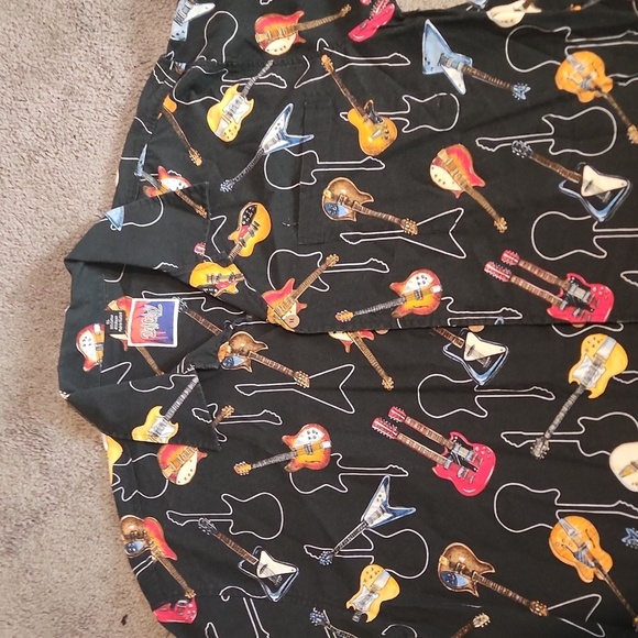 Guitar Print Black Casual Button Down Shirt - Picture 2 of 3